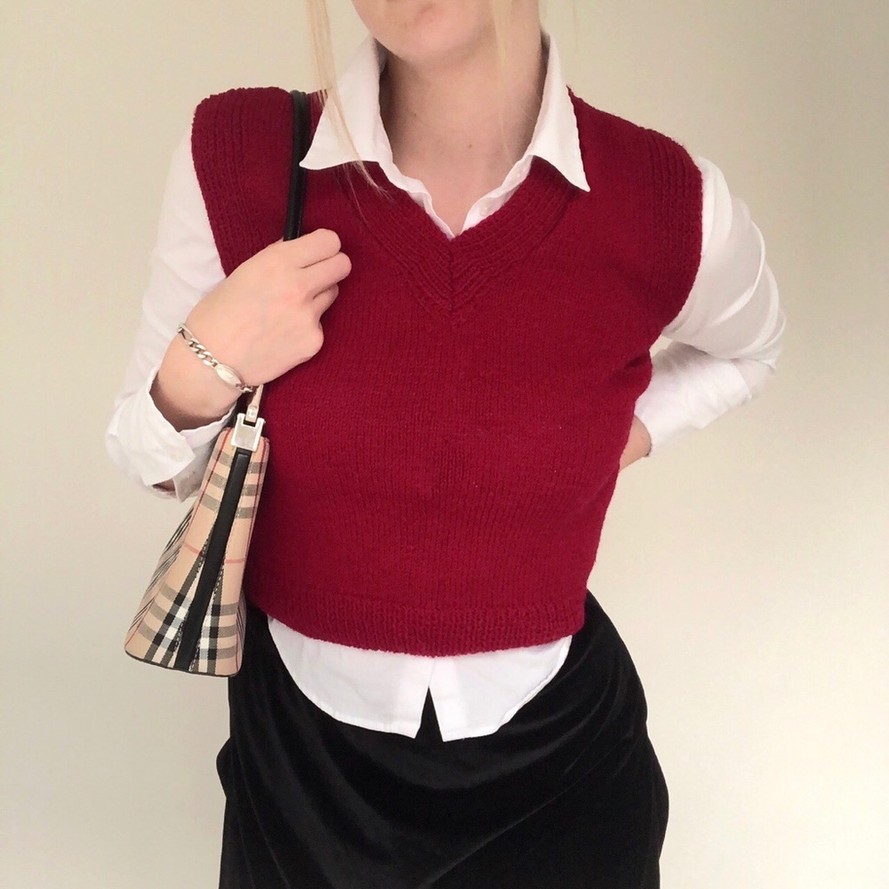 Red Knit Cropped Sweater Vest